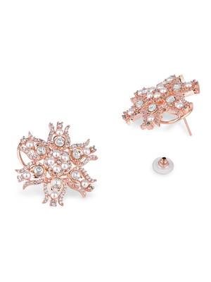 stylish latest fashion rose gold plated cubic zirconia american diamoand earrings for women  3