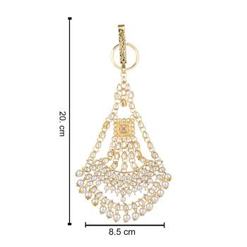 gold plated traditional kundan & pearl chabi challa/challa waist key chain for women  4