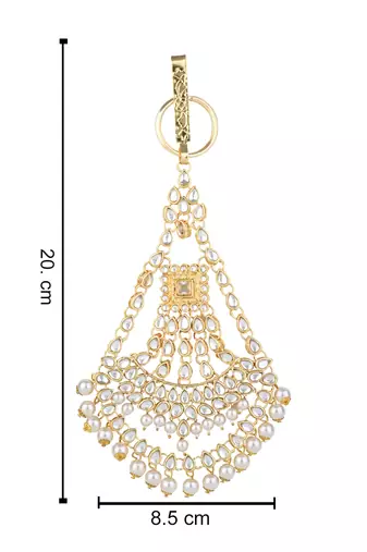 gold plated traditional kundan & pearl chabi challa/challa waist key chain for women 