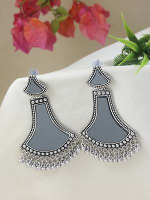 traditional oxidised teardrop shaped dangle earrings for women  1