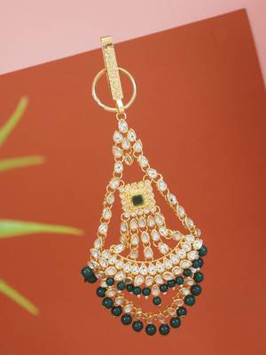 gold plated traditional kundan & pearl chabi challa/challa waist key chain for women  1