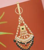 gold plated traditional kundan & pearl chabi challa/challa waist key chain for women 