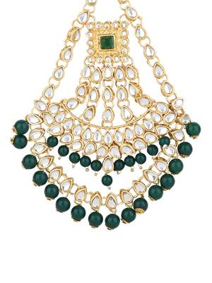 gold plated traditional kundan & pearl chabi challa/challa waist key chain for women  2