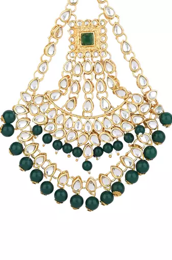 gold plated traditional kundan & pearl chabi challa/challa waist key chain for women 