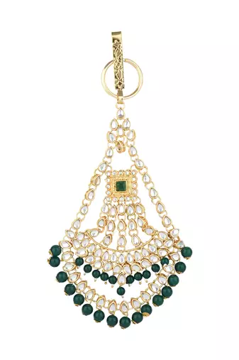 gold plated traditional kundan & pearl chabi challa/challa waist key chain for women 