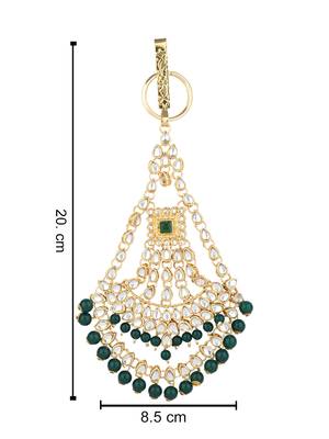 gold plated traditional kundan & pearl chabi challa/challa waist key chain for women  4
