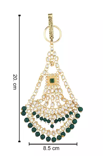 gold plated traditional kundan & pearl chabi challa/challa waist key chain for women 