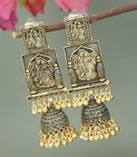 gold plated traditional antique radha krishna design with ghungroo earrings for women 