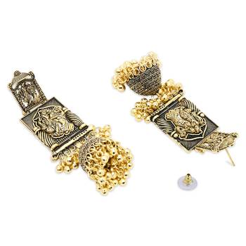 gold plated traditional antique radha krishna design with ghungroo earrings for women  3