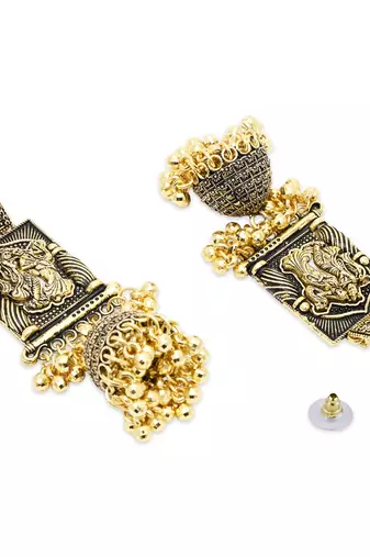 gold plated traditional antique radha krishna design with ghungroo earrings for women 