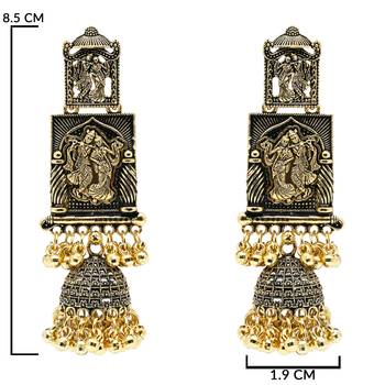 gold plated traditional antique radha krishna design with ghungroo earrings for women  5
