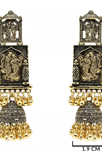 gold plated traditional antique radha krishna design with ghungroo earrings for women 