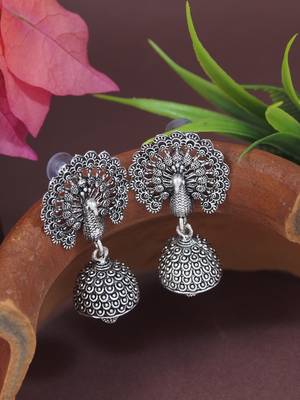 ethnic silver oxidised afghani jhumka earrings for women  1