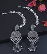 silver oxidised traditional afghani ghungroo hair chain/ear chain accessories with hook for women 