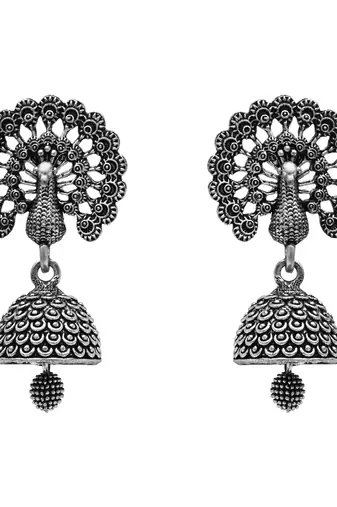 ethnic silver oxidised afghani jhumka earrings for women 