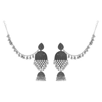 silver oxidised traditional afghani ghungroo hair chain/ear chain accessories with hook for women  2