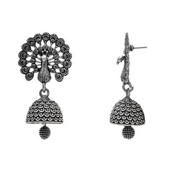 ethnic silver oxidised afghani jhumka earrings for women  3