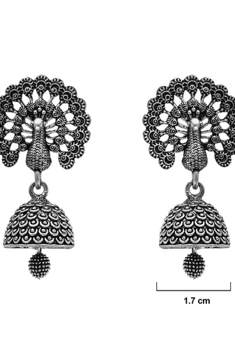 ethnic silver oxidised afghani jhumka earrings for women 