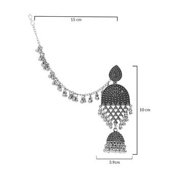 silver oxidised traditional afghani ghungroo hair chain/ear chain accessories with hook for women  4
