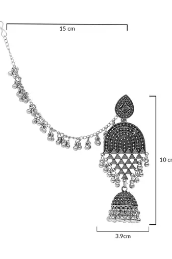 silver oxidised traditional afghani ghungroo hair chain/ear chain accessories with hook for women 