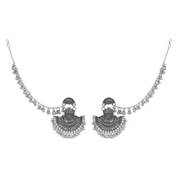 silver oxidised traditional afghani ghungroo hair chain/ear chain accessories with hook for women  2