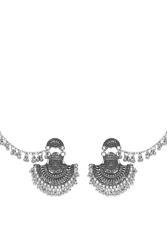silver oxidised traditional afghani ghungroo hair chain/ear chain accessories with hook for women 