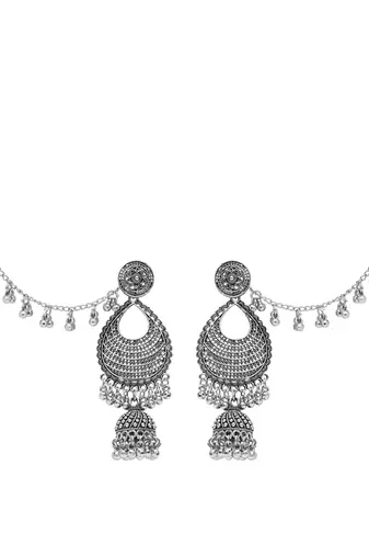 silver oxidised traditional afghani ghungroo hair chain/ear chain accessories with hook 
