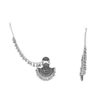 silver oxidised traditional afghani ghungroo hair chain/ear chain accessories with hook for women  3