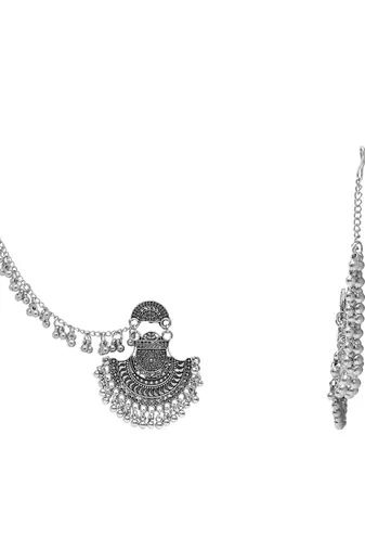 silver oxidised traditional afghani ghungroo hair chain/ear chain accessories with hook for women 
