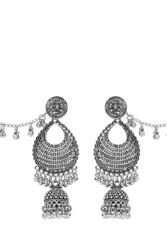 silver oxidised traditional afghani ghungroo hair chain/ear chain accessories with hook 