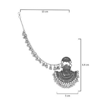silver oxidised traditional afghani ghungroo hair chain/ear chain accessories with hook for women  4