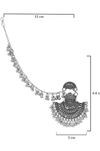 silver oxidised traditional afghani ghungroo hair chain/ear chain accessories with hook for women 