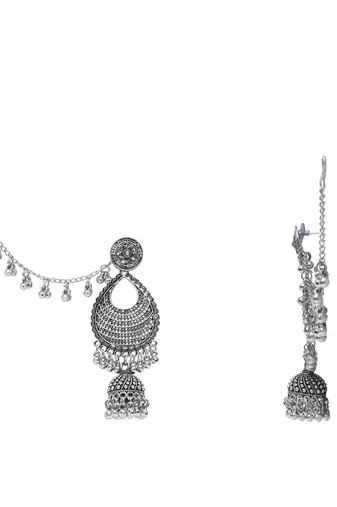 silver oxidised traditional afghani ghungroo hair chain/ear chain accessories with hook 