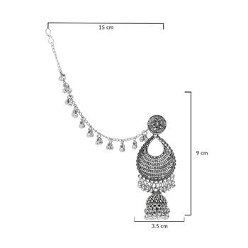 silver oxidised traditional afghani ghungroo hair chain/ear chain accessories with hook  5