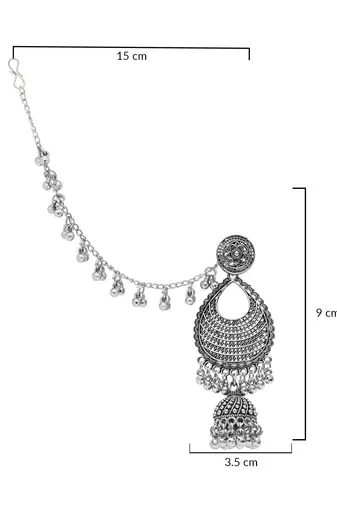 silver oxidised traditional afghani ghungroo hair chain/ear chain accessories with hook 