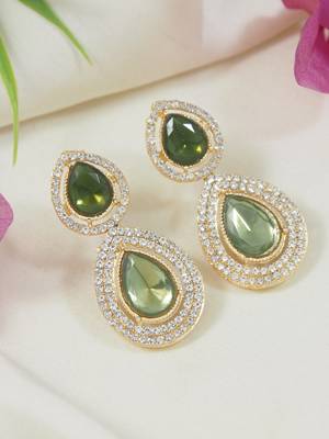 gold plated traditional stone & beads tear drop earrings for women  1