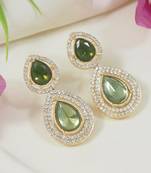 gold plated traditional stone & beads tear drop earrings for women