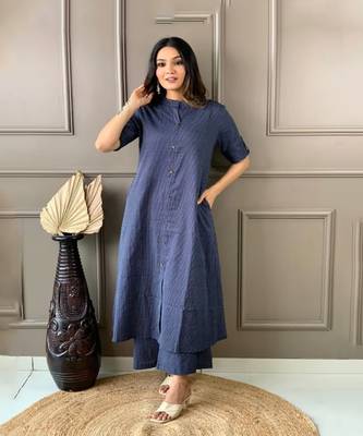 Blue katha cotton kurta and palazzo set 7