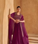 Purple Embroidery Sequins Chinon Silk Lehnga, Blouse with Jacket.(Size Up to 42")