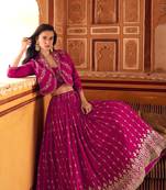 Pink Embroidery Sequins Chinon Silk Lehnga, Blouse with Jacket