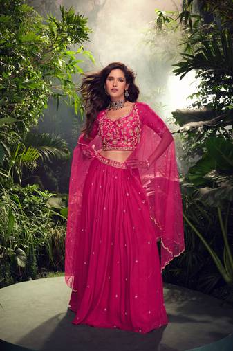 Pink Embroidery Sequins Chinon Silk Lehnga with Blouse