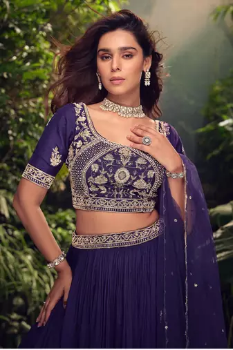 Purple Embroidery Sequins Chinon Silk Lehnga with Blouse