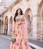 Multicolor Handwork Embroidery and Bead Chinon Silk Lehnga with Blouse