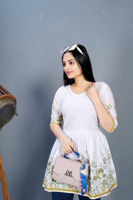 White cotton printed peplum top  1