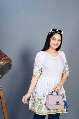 White cotton printed peplum top  2