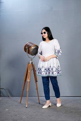 White short printed cotton peplum top 2