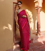 Magenta pink pure bandhani silk saree with blouse piece