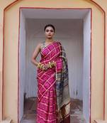 Pink pure bandhani silk saree with blouse piece