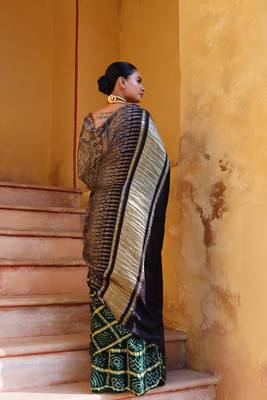 Green Pure Bandhani Silk Saree with Blouse Piece  2