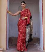 Red pure bandhani silk saree with blouse piece